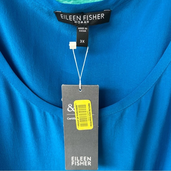 EILEEN FISHER 100% SILK BLUE FLOWY CREPE DE CHINE BLOUSE SIZE 3X NWT - Picture 2 of 6